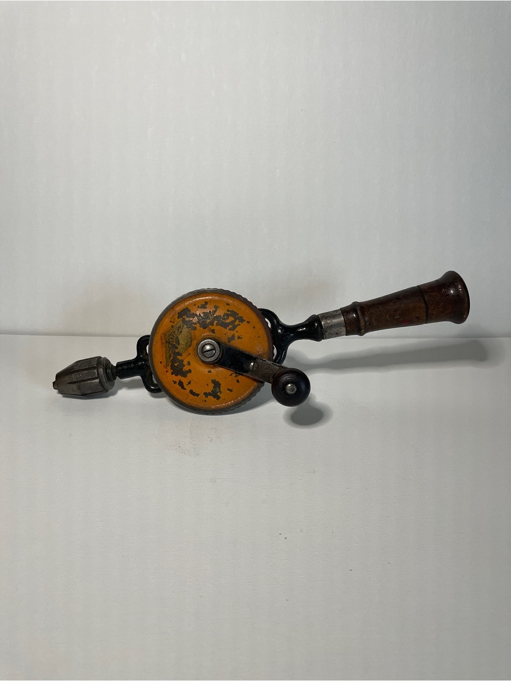 Vintage Antique Hand Drill Egg Beater Metal Gear Wood Handle Collector